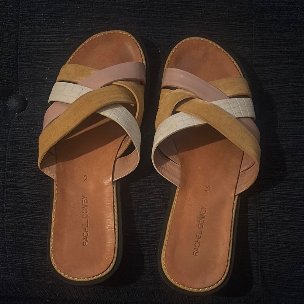 Rachel Comey Tan and Pink Sandals Crisscross Slide